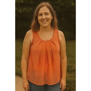 New York & Company Women XS Orange Sleeveless Pleated Scoop Neck Tank Top Casual